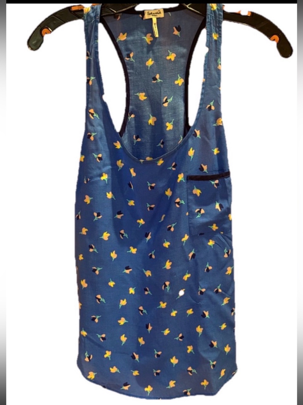 Splendid Blue & Yellow Floral Print Racer Back Tank Top Womens Size Small